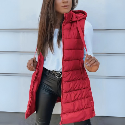 Raine | Casual Sleeveless Hood Long Puffer Vest